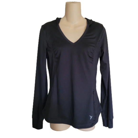 Old Navy Active Black Hooded Running Top with Thumb Cut Outs Size Women's Small - Picture 2 of 9